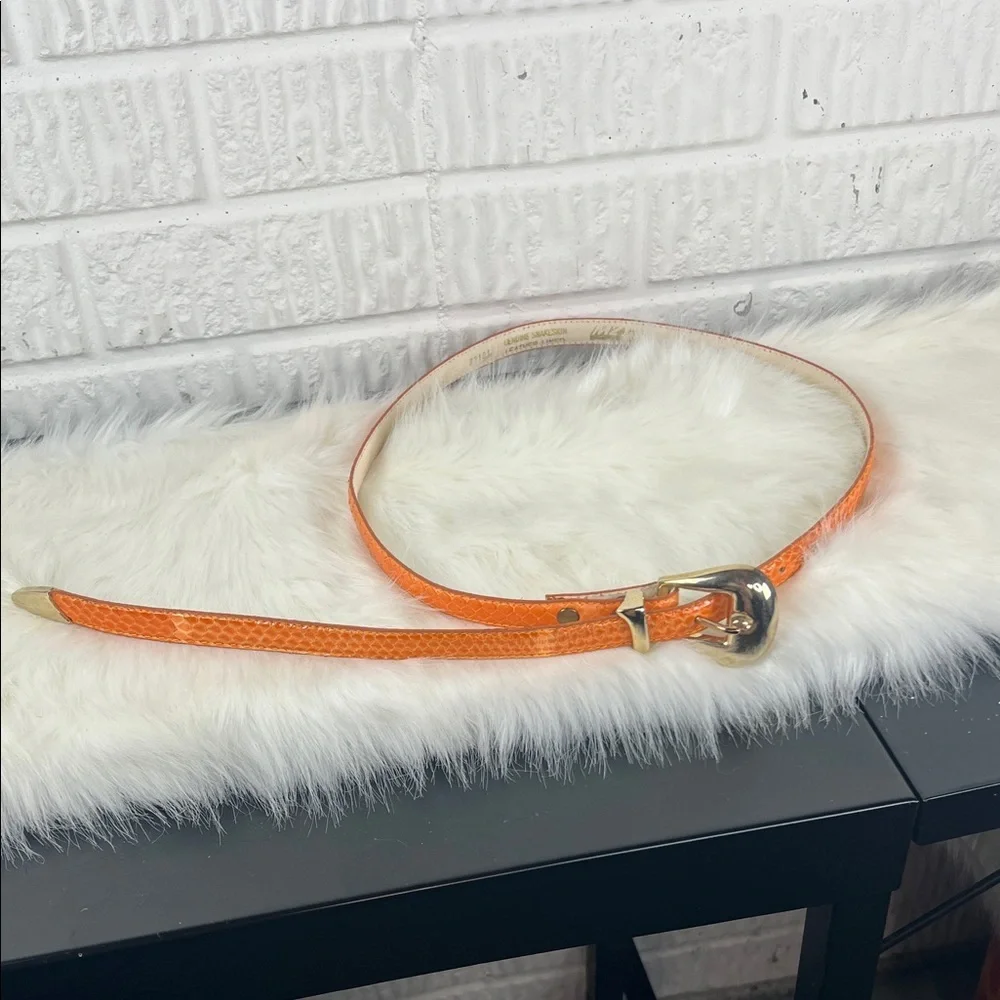 Vintage MZ Orange Snakeskin Texture Women's Belt with Gold Buckle Size Medium